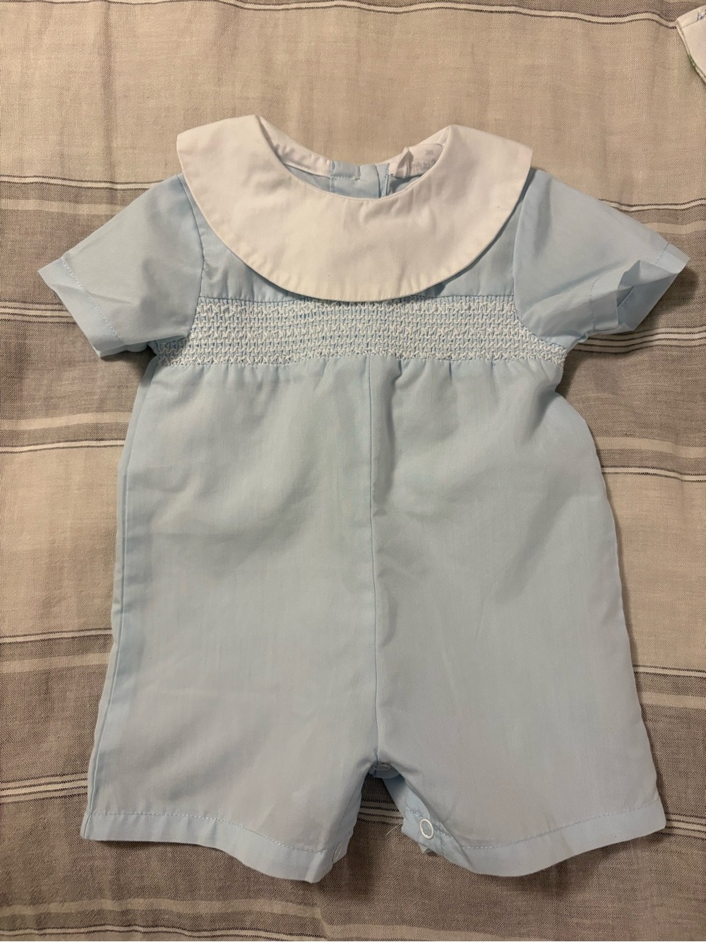 Southern Siblings Bless Your Heart Blue Smocked Romper 3M Dressy Boy onepiece